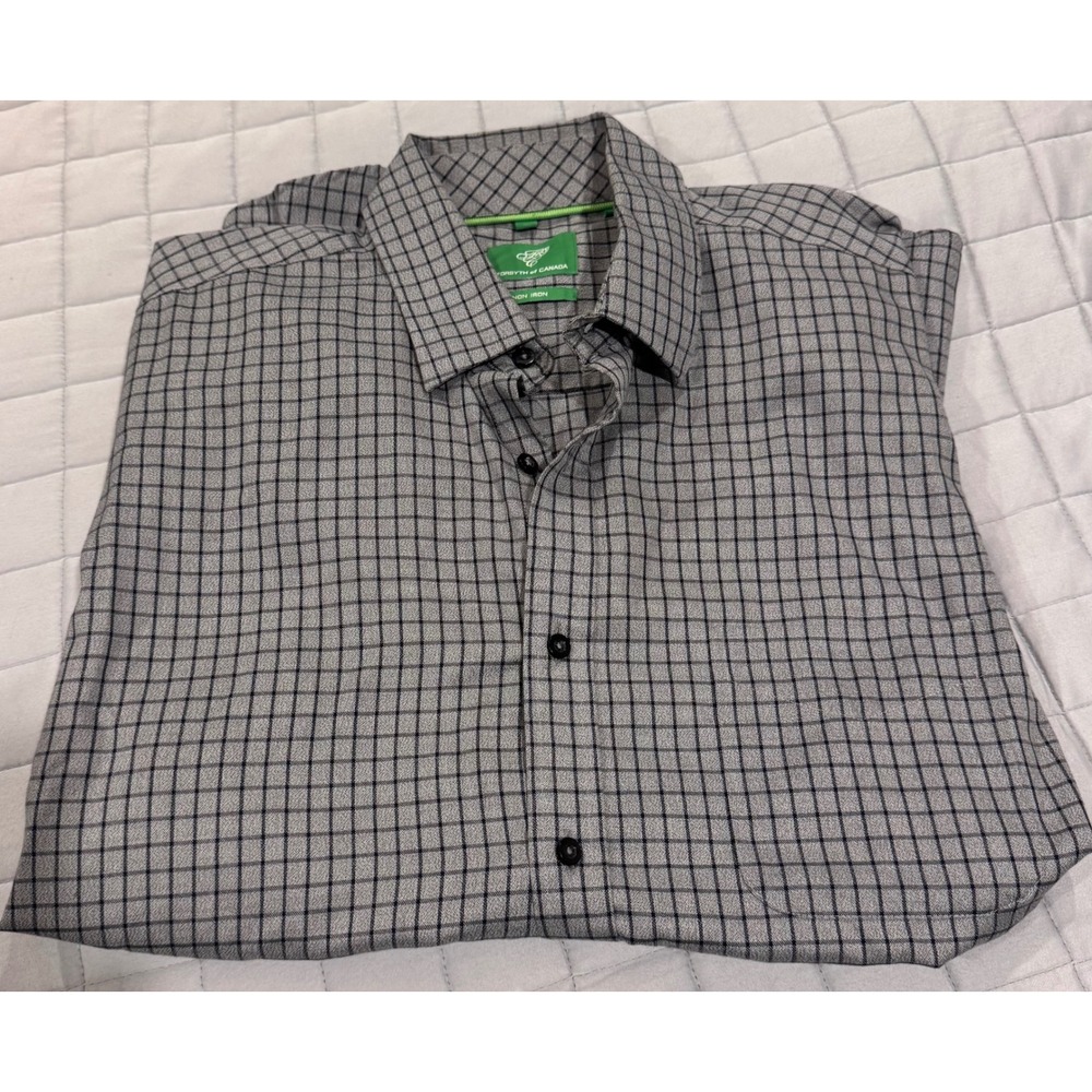Forsyth of Canada Mens Non Iron Cotton Windowpane Check Button Down Shirt Grey L